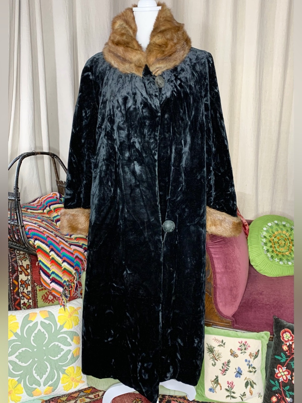 20s Velvet and Fur Opera Coat